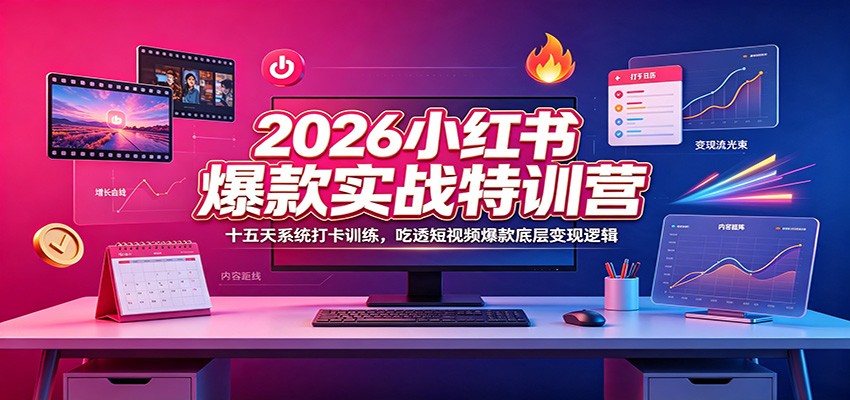 2026小红书爆款实战特训营：十五天系统打卡训练，吃透短视频爆款底层变现逻辑-钱途社