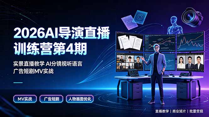 2026AI导演直播训练营第4期，实景直播教学AI分镜视听语言，广告短剧MV实战，解决人物画面崩坏痛点-钱途社
