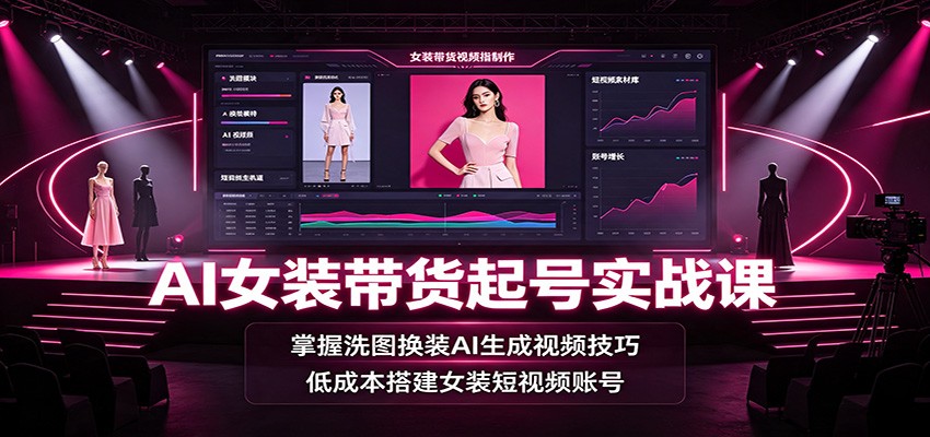 AI女装带货起号实战课：掌握洗图换装AI生成视频技巧，低成本搭建女装短视频账号-钱途社