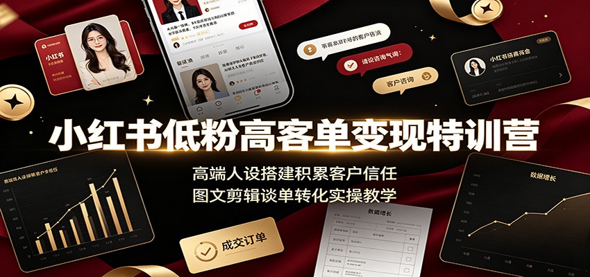 小红书低粉高客单变现特训营：高端人设搭建积累客户信任，图文剪辑谈单转化实操教学-钱途社