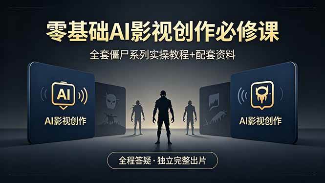 （18185期）零基础AI影视创作必修课，全套僵尸系列实操教程加配套资料，全程答疑带你独立完整出片-钱途社