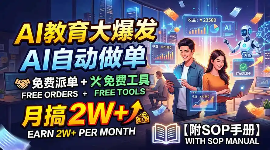 AI教育大爆发，AI自动做单，免费派单+免费工具，月搞2W+【附SOP手册】-钱途社