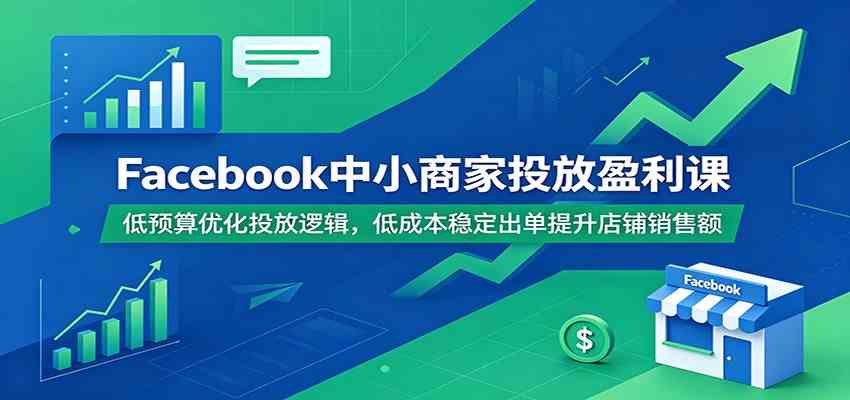 Facebook中小商家投放盈利课：低预算优化投放逻辑，低成本稳定出单提升店铺销售额-钱途社