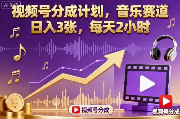 视频号分成计划，音乐赛道，日入3张，每天2小时-钱途社