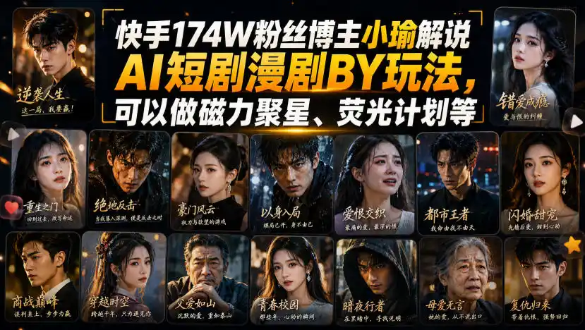 快手174W粉丝博主小瑜解说AI短剧漫剧搬运玩法，可以做磁力聚星、荧光计划等-钱途社
