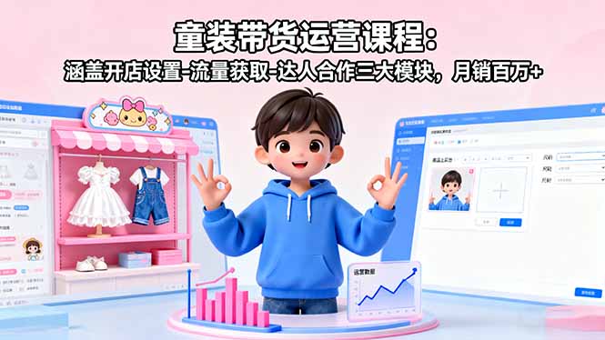 童装带货运营课程：涵盖开店设置-流量获取-达人合作三大模块，月销百万+-钱途社