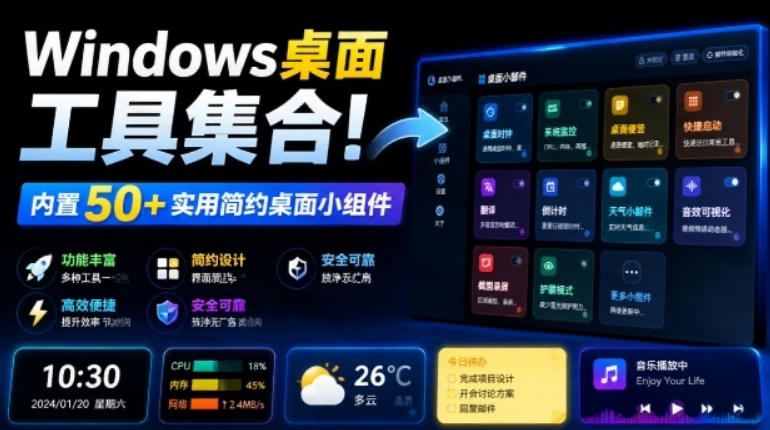 Windows桌面工具集合！内置50+实用简约桌面小组件，含截图、录屏、翻译、天气等，多秘工具箱-钱途社