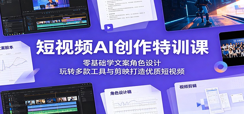 短视频AI创作特训课:零基础学文案角色设计,玩转多款工具与剪映打造优质短视频-钱途社