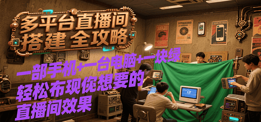 多平台直播间搭建全攻略，一部手机+一台电脑+一块绿布轻松实现你想要的直播间效果-钱途社