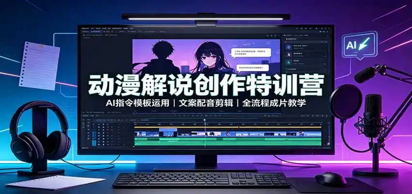 动漫解说创作特训营：AI指令模板运用，文案配音剪辑，全流程成片教学-钱途社