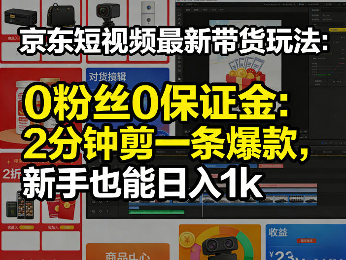 京东短视频最新带货玩法,0粉丝0保证金,2分钟剪一条爆款,新手也能日入1k+【揭秘】-钱途社