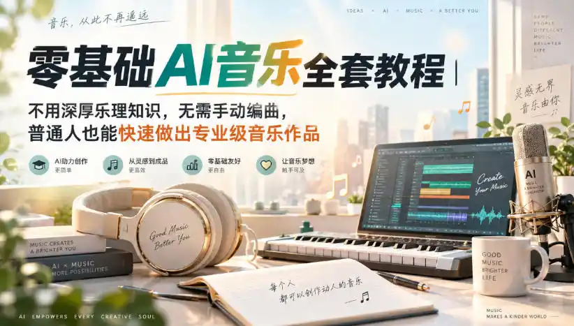 零基础AI音乐全套教程｜不用深厚乐理知识，无需手动编曲，普通人也能快速做出专业级音乐作品-钱途社