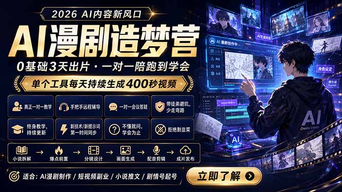 AI漫剧造梦营：0基础3天出片，单个工具每天持续生成400秒视频-钱途社