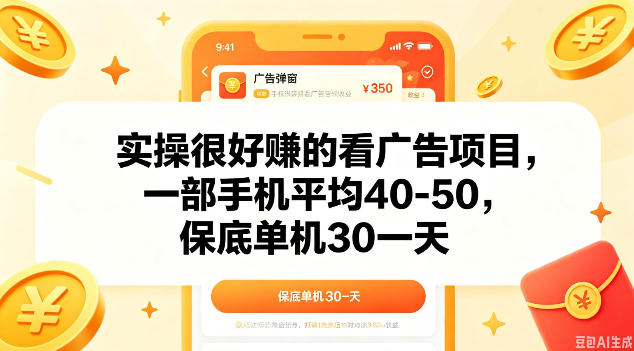 实操很好做的看广告项目，一部手机平均40-50，保底30单机一天【揭秘】-钱途社