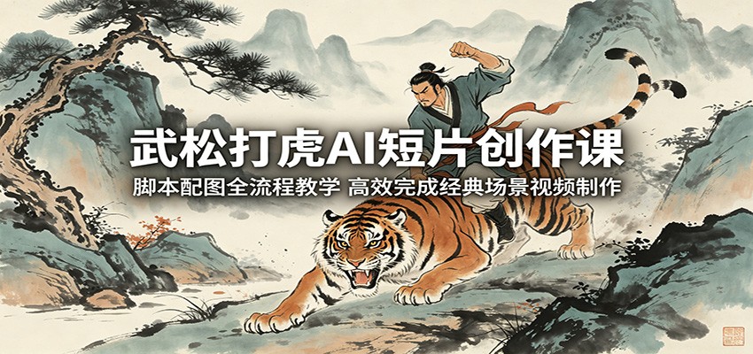 武松打虎AI短片创作课：脚本配图全流程教学，高效完成经典场景视频制作-钱途社