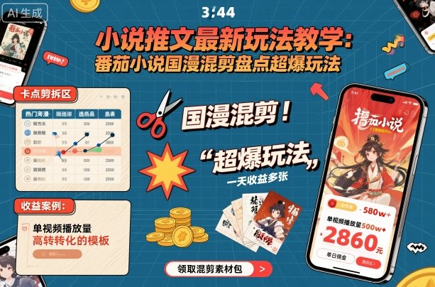 小说推文最新玩法教学,番茄小说国漫混剪盘点超爆玩法,全程干货,一天收益多张-钱途社