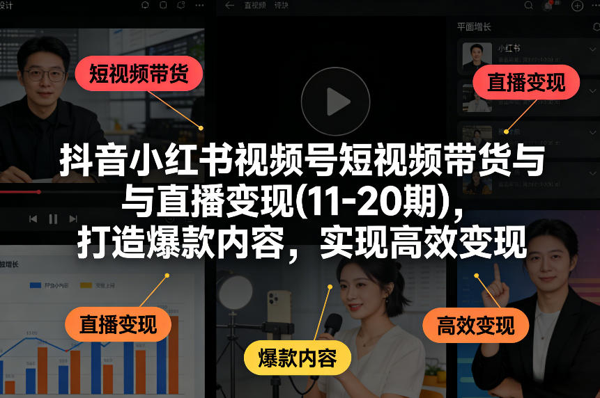 抖音小红书视频号短视频带货与直播变现(10-21期)，打造爆款内容，实现高效变现(更新05月08日)-钱途社