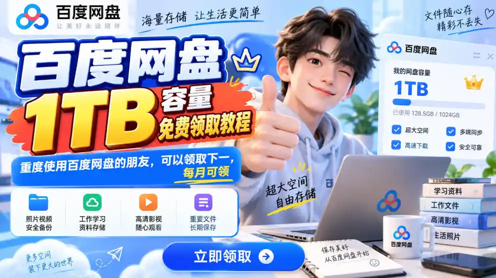 百度网盘1TB容量免费领取教程，重度使用百度网盘的朋友，可以领取下一，每月可领-钱途社