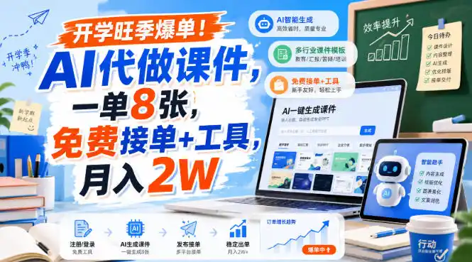开学旺季爆单！AI代做课件，一单8张，免费接单+工具，月入2W【揭秘】-钱途社