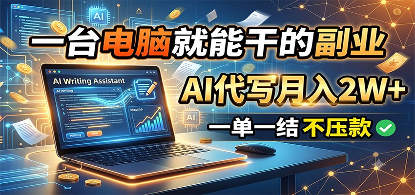 一台电脑就能干的副业，AI代写月入2W+，一单一结不压款-钱途社