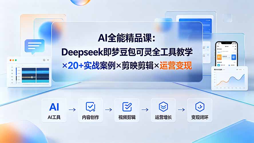 AI全能精品课：Deepseek即梦豆包可灵全工具教学×20+实战案例×剪映剪辑×运营变现-钱途社