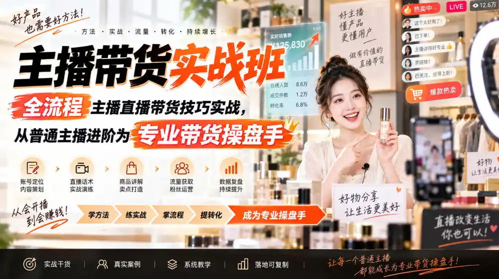 主播带货实战班ZB，全流程主播直播带货技巧实战，从普通主播进阶为专业带货操盘手-钱途社