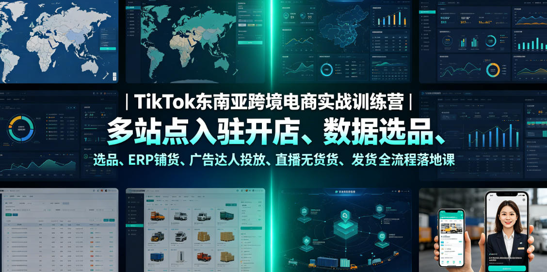 TikTok东南亚跨境电商实战训练营｜多站点入驻开店、数据选品、ERP铺货、广告达人投放、直播无货源发货全流程落地课-钱途社