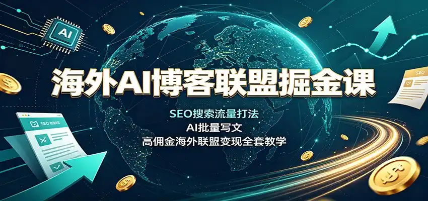 海外AI博客联盟掘金课：SEO搜索流量打法，AI批量写文，高佣金海外联盟变现全套教学-钱途社