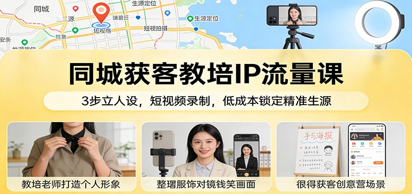 同城获客教培IP流量课：3步立人设，短视频录制，低成本锁定精准生源-钱途社