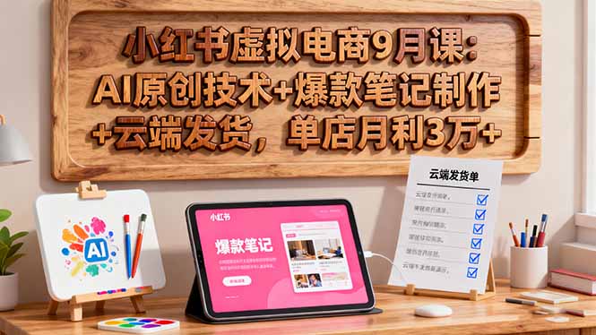 小红书虚拟电商9月课：AI原创技术+爆款笔记制作+云端发货，单店月利3万+-钱途社