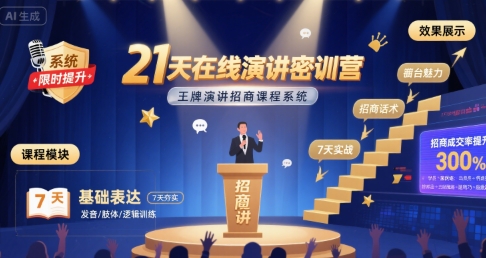 21天在线演讲密训营，王牌演讲招商课程系统-钱途社