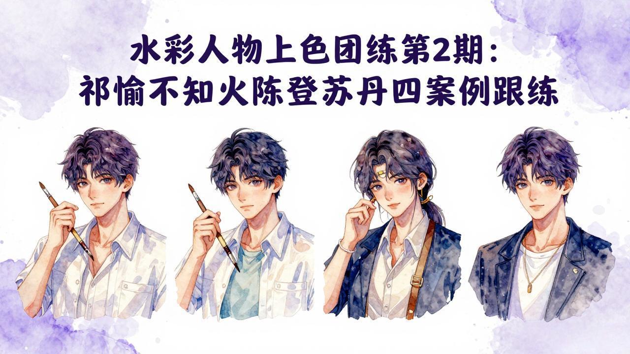 水彩人物上色团练第2期：祁煜不知火陈登苏丹四案例跟练，手把手提升绘画能力-钱途社