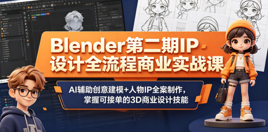 Blender第二期IP设计全流程商业实战课，AI辅助创意建模+人物IP全案制作，掌握可接单的3D商业设计技能-钱途社