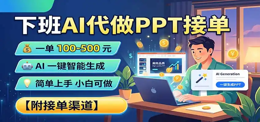 下班AI代做PPT接单，一单100-500，AI一键生成，小白也能做，附接单渠道-钱途社