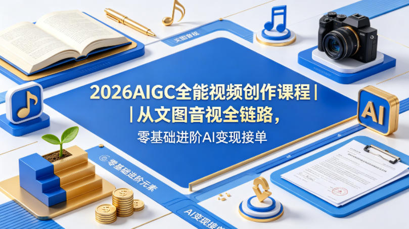 2026AIGC全能视频创作课程｜从文图音视全链路，零基础进阶AI变现接单-钱途社