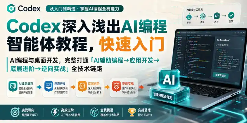 Codex深入浅出AI编程智能体教程，快速入门AI编程与桌面开发，打通「AI辅助编程→应用开发→底层进阶→逆向实战」全技术链路-钱途社
