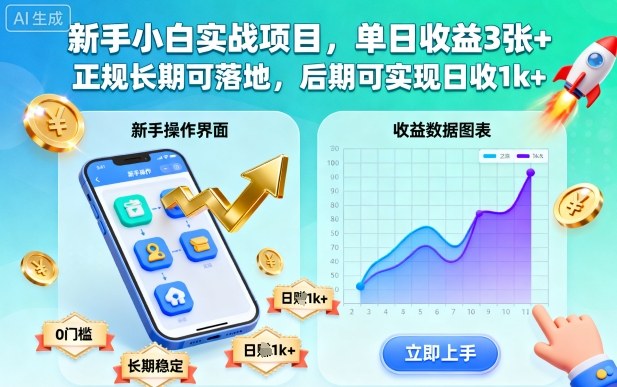 新手小白实战项目，单日收益3张+，正规长期可落地，后期可实现日收1k+【揭秘】-钱途社