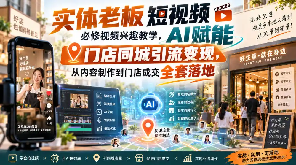 实体老板短视频必修视频兴趣教学，AI赋能门店同城引流变现，AI+短视频+直播打爆实体客流量-钱途社