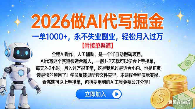 2026做AI代写掘金，一单1000+，永不失业副业，轻松月入过万-钱途社