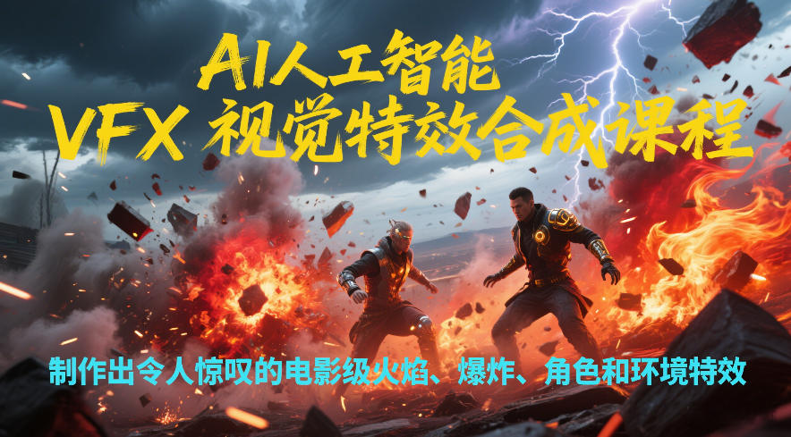 AI人工智能VFX视觉特效合成课程,制作出令人惊叹的电影级火焰、爆炸、角色和环境特效