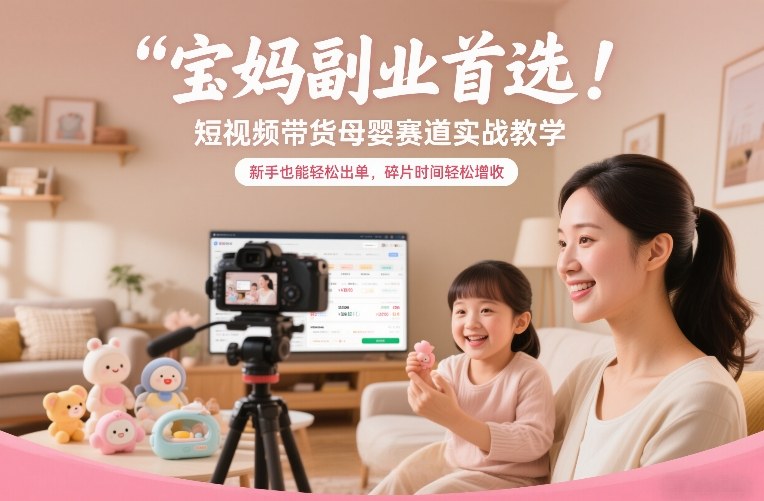 宝妈副业首选!短视频带货母婴赛道实战教学,新手也能轻松出单,碎片时间轻松增收-钱途社