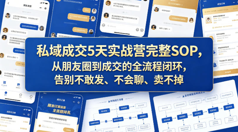 私域成交5天实战营完整SOP，从朋友圈到成交的全流程闭环，告别不敢发、不会聊、卖不掉-钱途社