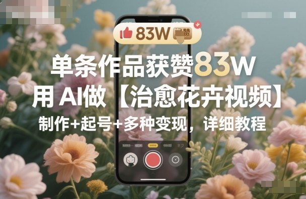 单条作品获赞83W,用AI做【治愈花卉视频】,制作+起号+多种变现,详细教程-钱途社