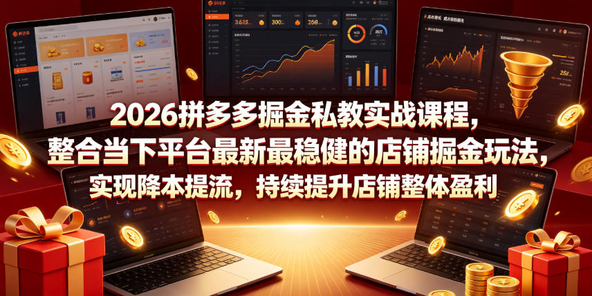 2026拼多多掘金私教实战课程，整合当下平台最新最稳健的店铺掘金玩法，实现降本提流，持续提升店铺整体盈利-钱途社