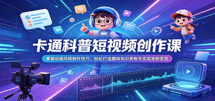卡通科普短视频创作课：掌握动画风格制作技巧，轻松打造趣味知识类账号实现涨粉变现-钱途社