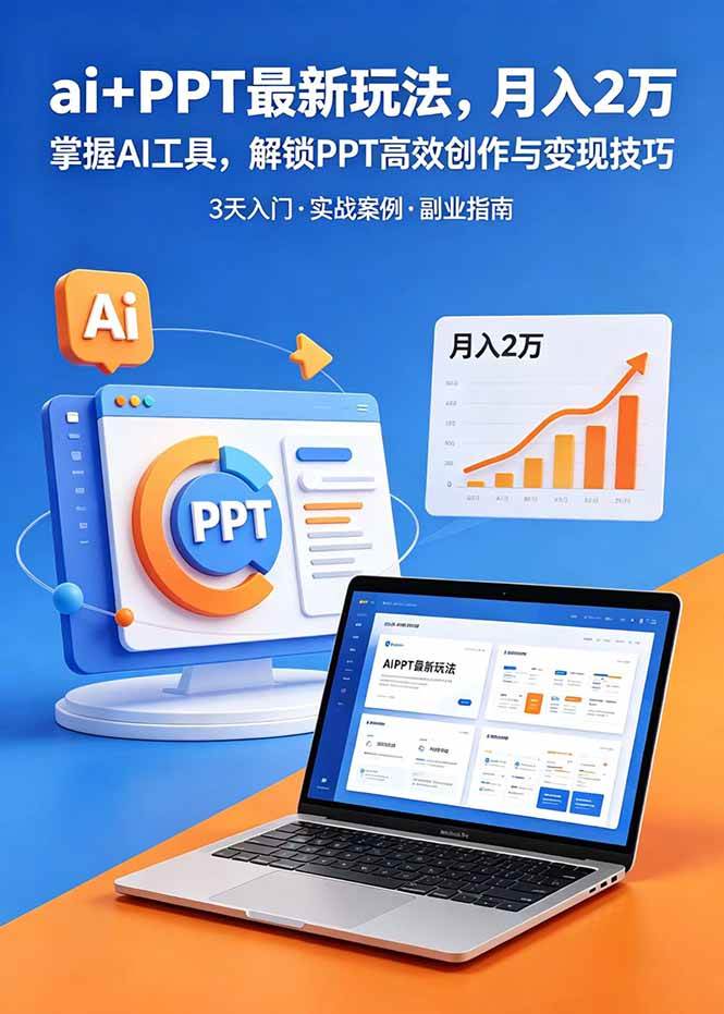 （18881期）ai+PPT最新玩法，月入2万掌握AI工具，解锁PPT高效创作与变现技巧3天入门，实战案例·副业指南-钱途社