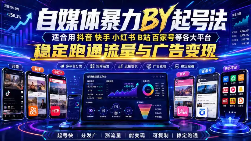 自媒体暴力搬运起号法，适合用抖音快手小红书B站百家号等各大平台，稳定跑通流量与广告变现-钱途社