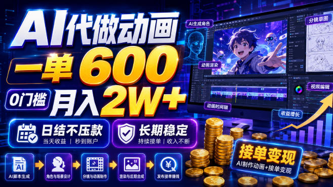 AI代做动画，一单600，0门槛月入2W+，日结不压款，长期稳定【揭秘】-钱途社