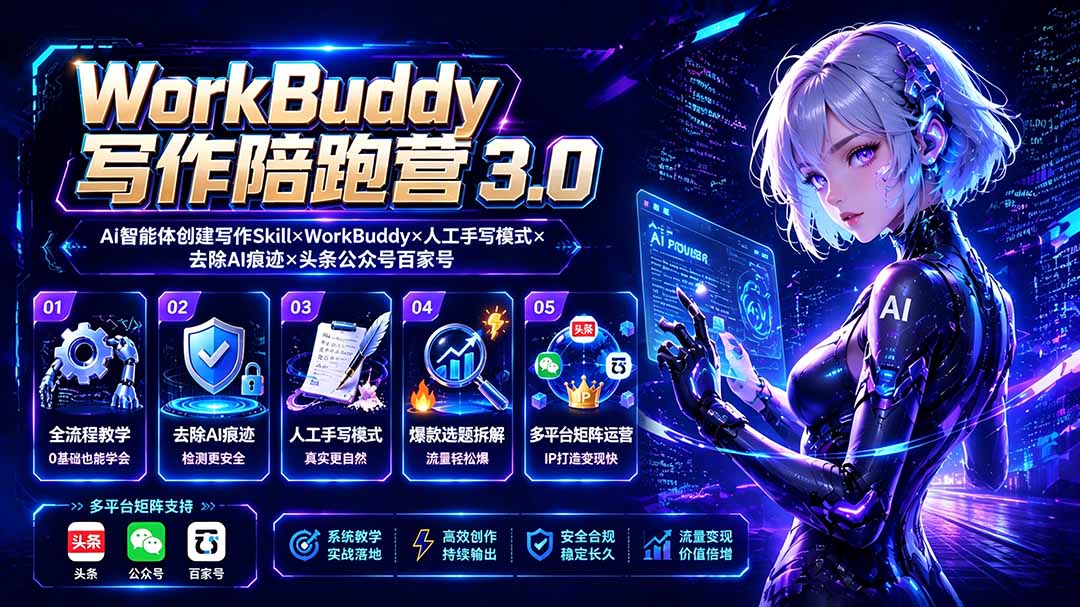 WorkBuddy写作陪跑营3.0-更新：Ai智能体创建写作Skill×WorkBuddy×人工手写模式×去除AI痕迹×头条公众号百家号-钱途社
