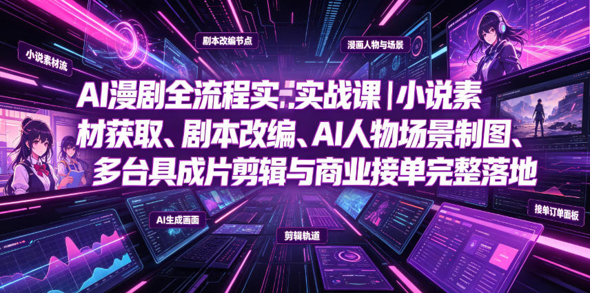 AI漫剧全流程实战课｜小说素材获取、剧本改编、AI人物场景制图、多工具成片剪辑、平台付费变现与商业接单完整落地-钱途社